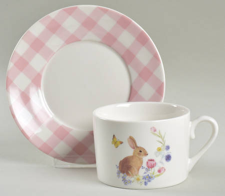 Plaid Bunny Flat Cup & Saucer Set