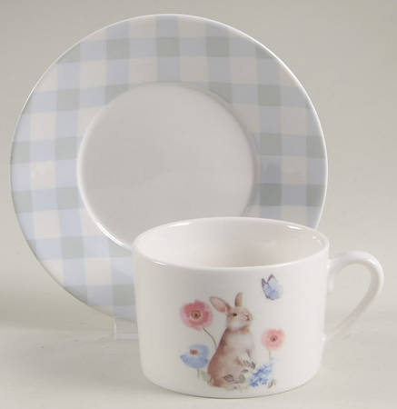 Plaid Bunny Flat Cup & Saucer Set