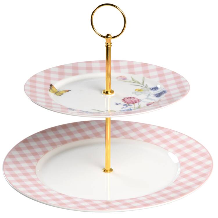 Plaid Bunny 2 Tiered Serving Tray (Dinner & Salad Plate)