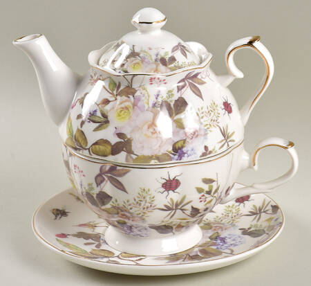 White Peony Individual Teapot & Lid with Cup & Saucer