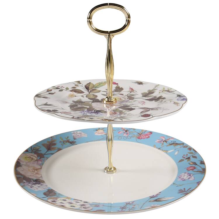 White Peony 6 5/8"-10"  2 Tiered Serving Tray (Dp, Sp) HC