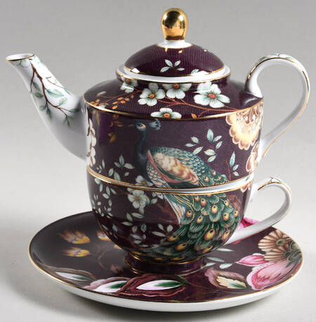 Peacock Lotus Garden Tea for One (Stacking Teapot w/Cup & Saucer)