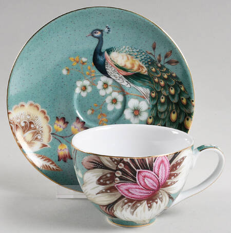Peacock Lotus Garden Flat Cup & Saucer Set