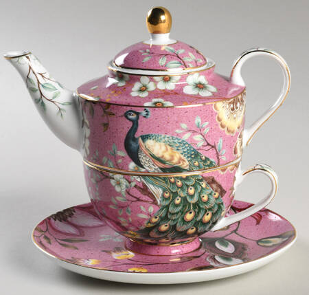 Peacock Lotus Garden Individual Teapot & Lid with Cup & Saucer