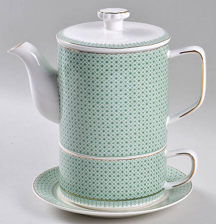 Green Lace Tea for One (Stacking Teapot w/Cup & Saucer)