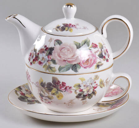 Winter Rose Tea for One (Stacking Teapot w/Cup & Saucer)