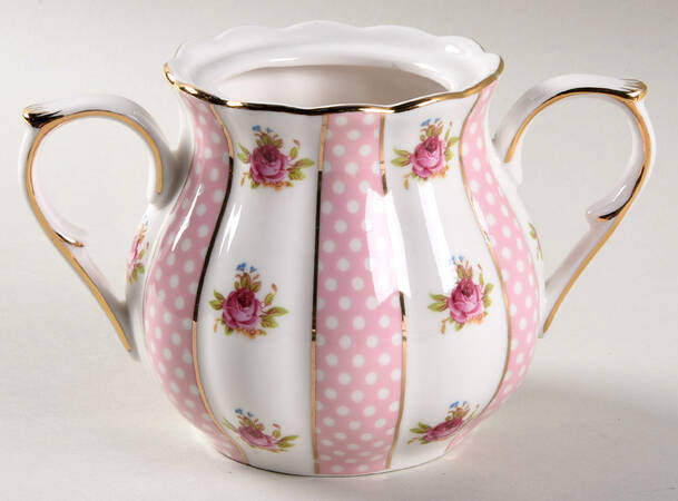 Pink Dots Rose Bud Sugar Bowl No Lid