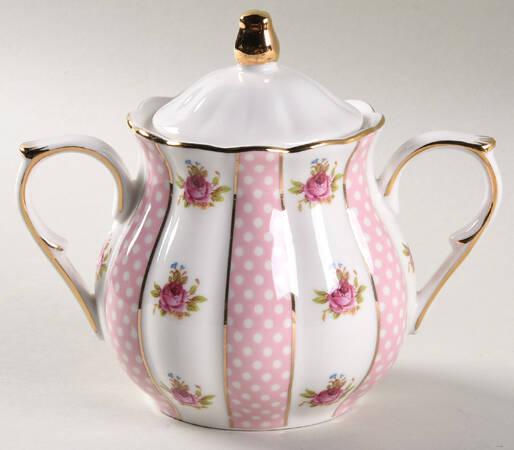 Pink Dots Rose Bud Sugar Bowl & Lid