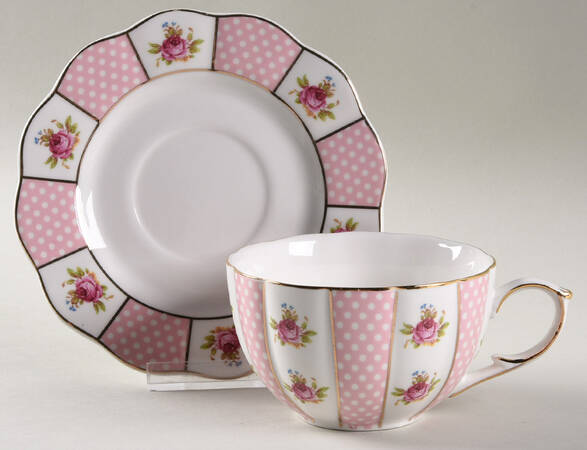 Pink Dots Rose Bud Flat Cup & Saucer Set