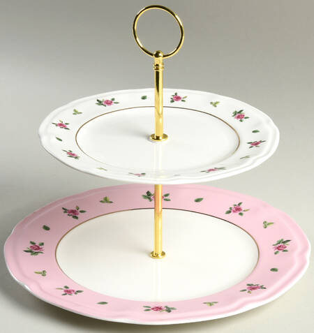 Pink Dots Rose Bud 2 Tiered Serving Tray (Dinner & Salad Plate)