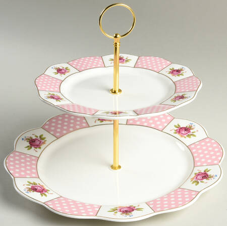 Pink Dots Rose Bud 2 Tiered Serving Tray (Dinner & Salad Plate)