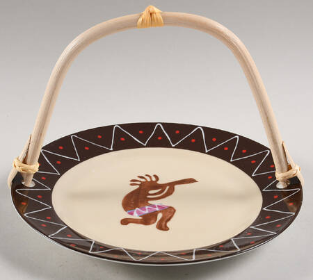 Kokopelli 5 3/8"-5 5/8" Bamboo Handled Serving Plate  HC