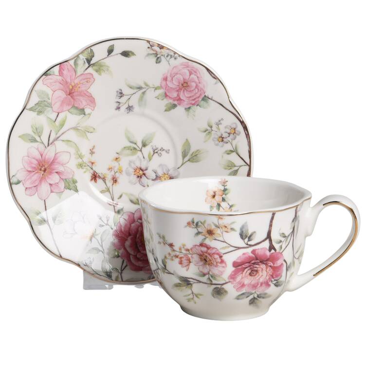 Camellia Hydrangea Flat Cup & Saucer Set