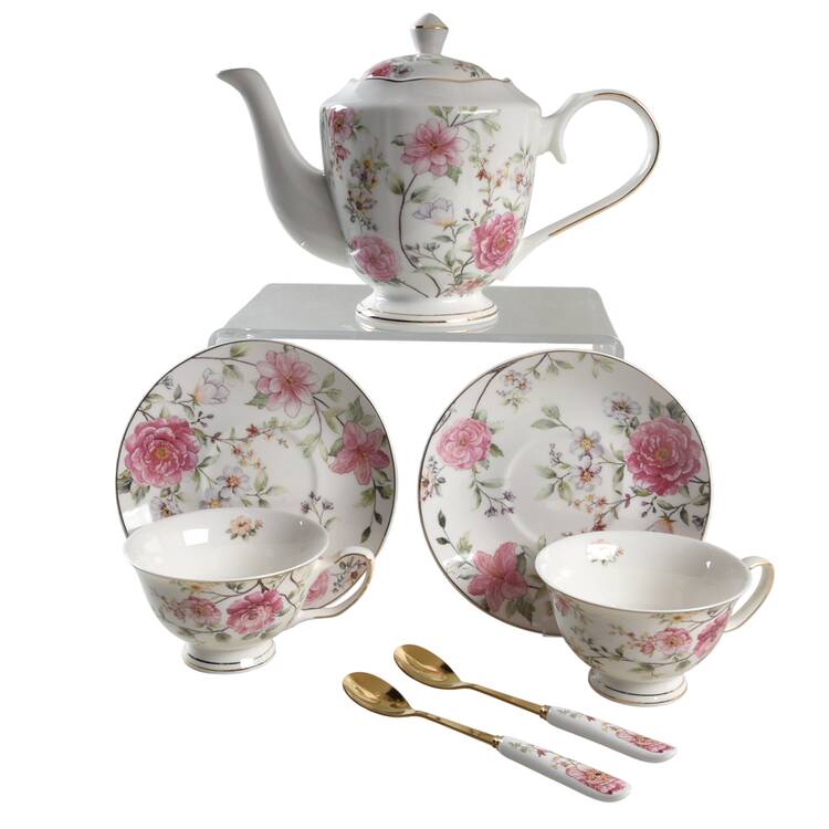 Camellia Hydrangea 8 Piece Tea Set (Tp, 2 Csft, 2 Tspm1) by Grace's Teaware