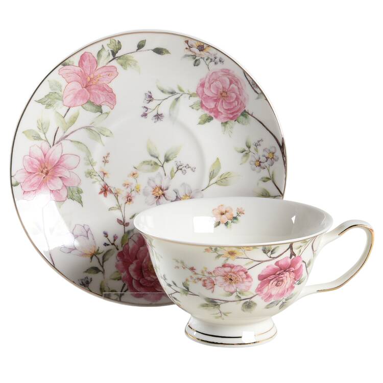 Camellia Hydrangea Footed Cup & Saucer Set