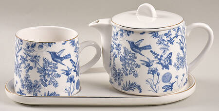 Blue Butterfly Toile Tea for One (Individual Teapot, Mug & Tray)
