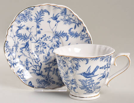 Blue Butterfly Toile Footed Cup & Saucer Set
