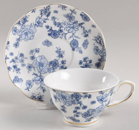 Blue Butterfly Toile Footed Cup & Saucer Set