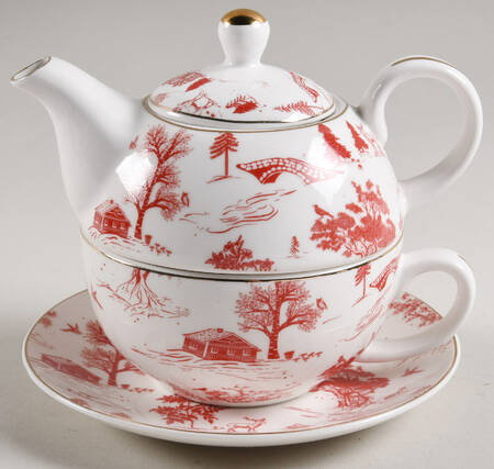 Red Village Tea for One (Stacking Teapot w/Cup & Saucer)