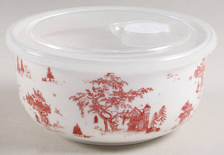 Red Village 26 Oz Round Plastic Microwave Bowl & Vented Lid