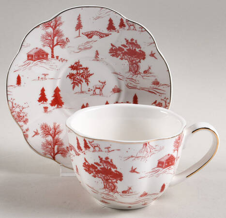 Red Village Flat Cup & Saucer Set