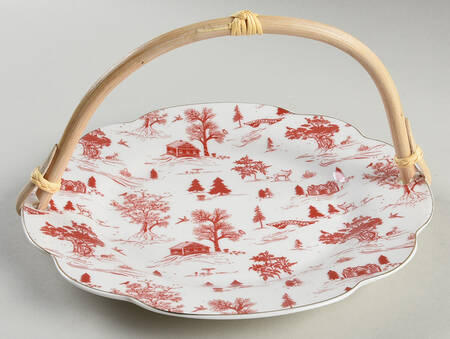 Red Village 5 3/8"-5 5/8" Bamboo Handled Serving Plate  HC