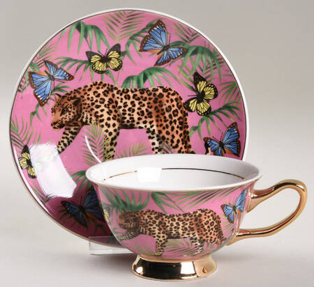 Pink Palm Butterfly Flat Cup & Saucer Set