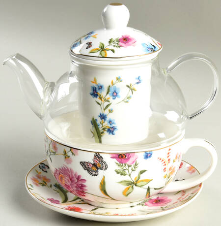 Butterfly Garden Individual Teapot & Lid with Infuser, Cup & Saucer