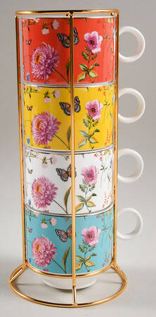 Butterfly Garden Stackable Mug - Set of 4 Motifs & Metal Rack