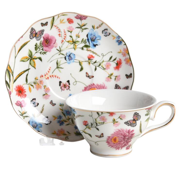 Butterfly Garden Footed Cup & Saucer Set