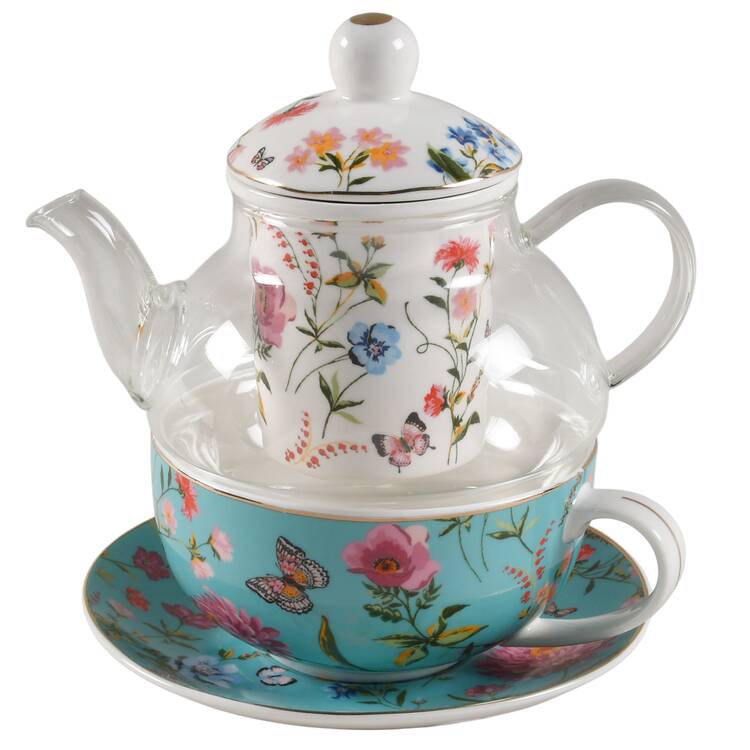 Butterfly Garden Individual Teapot & Lid with Infuser, Cup & Saucer