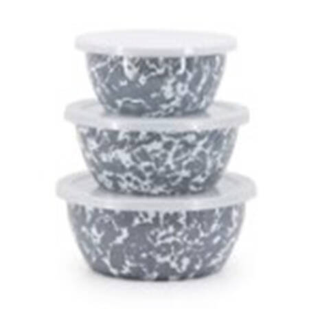 Grey Swirl Enamelware 7" Nesting Bowl & Plastic Lid