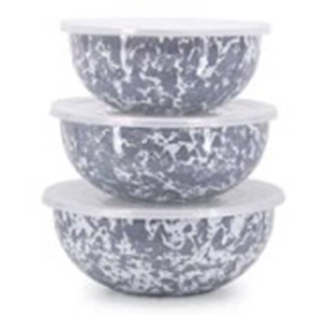 Grey Swirl Enamelware 10" Metal Mixing Bowl & Plastic Lid