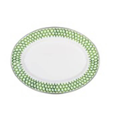Green Scallop Enamelware 12" Oval Serving Platter