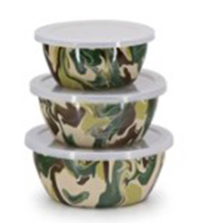 Camouflage Enamelware 7" Nesting Bowl & Plastic Lid