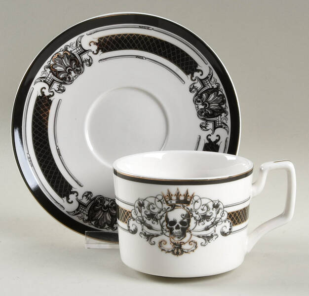 Lattice Skull with Crown Flat Cup & Saucer Set