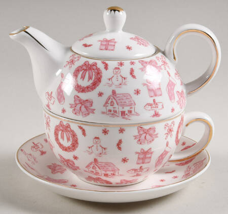 Pink Bow Tea for One (Stacking Teapot w/Cup & Saucer)