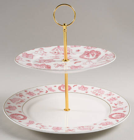 Pink Bow 2 Tiered Serving Tray (Dinner & Salad Plate)