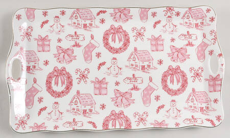 Pink Bow 14" Rectangular Handled Serving Platter