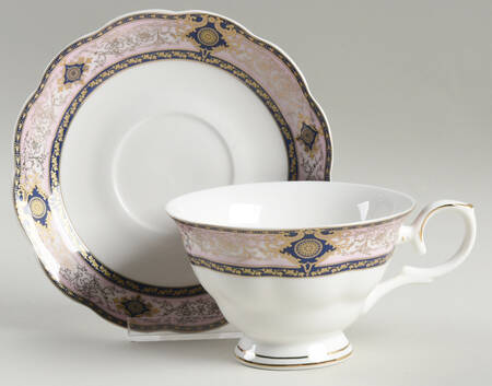 Pink Blue Diamond Footed Cup & Saucer Set