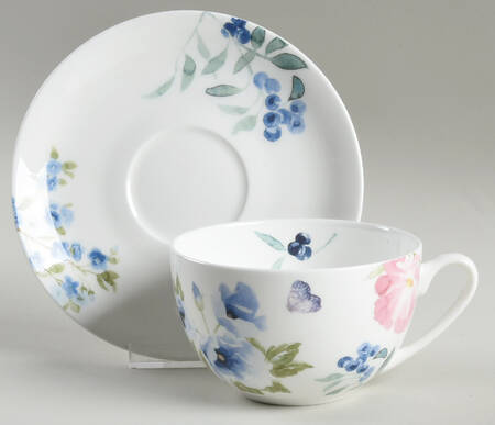 Blue Pink Indigo Flat Cup & Saucer Set