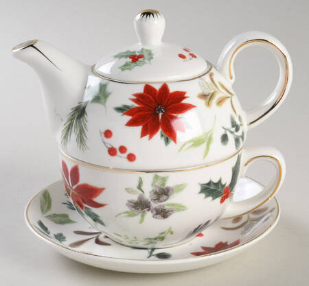 Poinsettia Tea for One (Stacking Teapot w/Cup & Saucer)