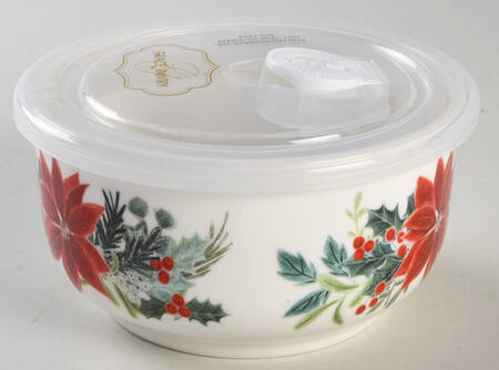 Poinsettia 5" Storage Bowl Ceramic with Plastic Lid