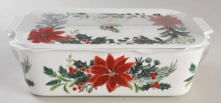 Poinsettia Rectangular Baker & Lid by Grace's Teaware