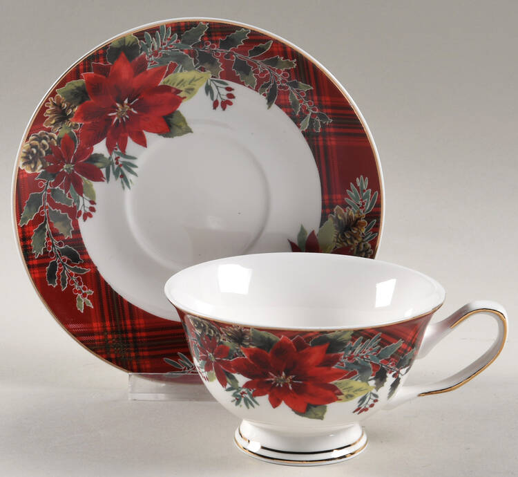 Poinsettia Footed Cup & Saucer Set