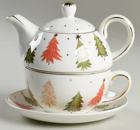 Tri-Color Tree Tea for One (Stacking Teapot w/Cup & Saucer)
