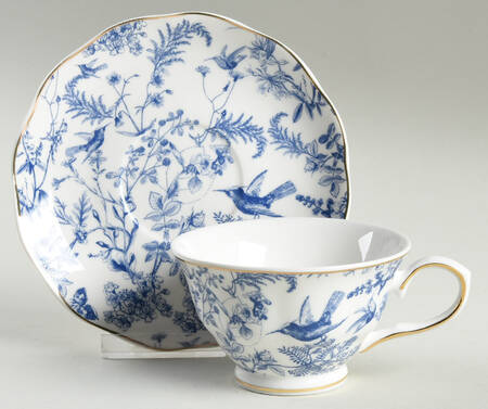 Blue White Bird Footed Cup & Saucer Set