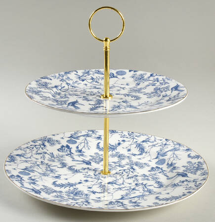 Blue White Bird 2 Tiered Serving Tray (Dinner & Salad Plate)