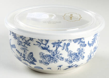 Blue White Bird 6" Storage Bowl Ceramic with Plastic Lid