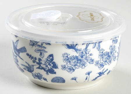 Blue White Bird 5" Storage Bowl Ceramic with Plastic Lid